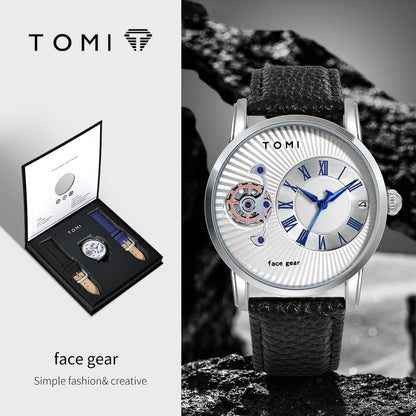 Tomi clássico minimalista relógio masculino presente conjunto de luxo negócios masculino versátil relógio de quartzo redondo grande mostrador relógio de quartzo presente