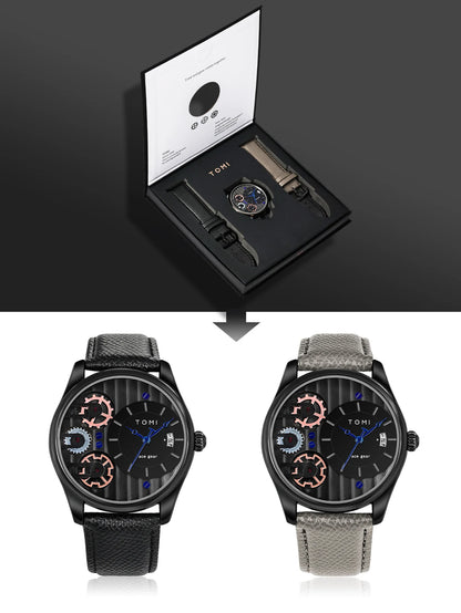 Relógio de quartzo de pulseira destacável TOMI masculino, conjunto combinado caixa presente, luxo e negócios simples, presente Festival