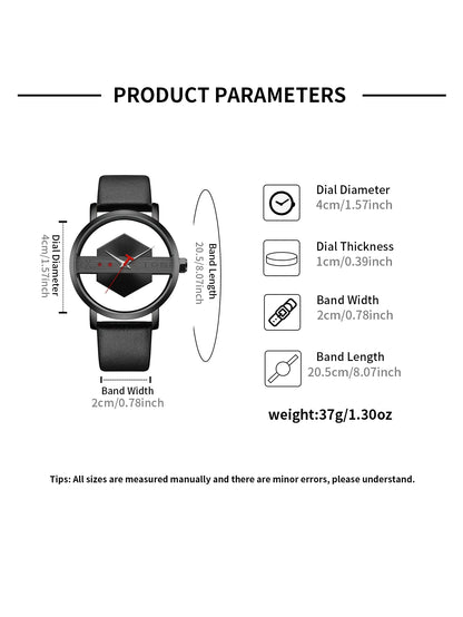 TOMI Pulseira de relógio de couro masculina elegante e minimalista personalizada com perspectiva oca tampa inferior de vidro relógio de quartzo