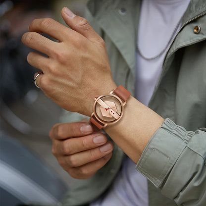 TOMI Pulseira de relógio de couro masculina elegante e minimalista personalizada com perspectiva oca tampa inferior de vidro relógio de quartzo