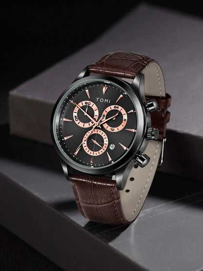 Tomi 4 pçs conjunto de luxo negócios masculino relógio quartzo casual moda versátil relógio abotoaduras masculino gravata clipe relógio festival presente