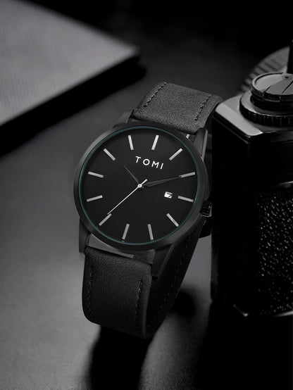 Venda quente tomi masculino 4 pçs caixa de presente conjunto relógio minimalista casual masculino relógio de quartzo gravata clipe manga fivela relógio presente relojes