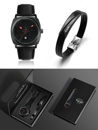 Tomi 2024 novo 2 pçs relógio masculino pulseira presente conjunto de luxo negócios versátil calendário relógio quartzo masculino e relógio presente reloj