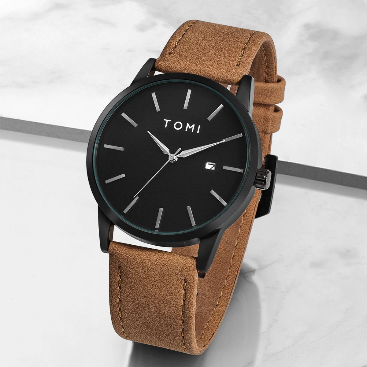 Venda quente tomi masculino 4 pçs caixa de presente conjunto relógio minimalista casual masculino relógio de quartzo gravata clipe manga fivela relógio presente relojes