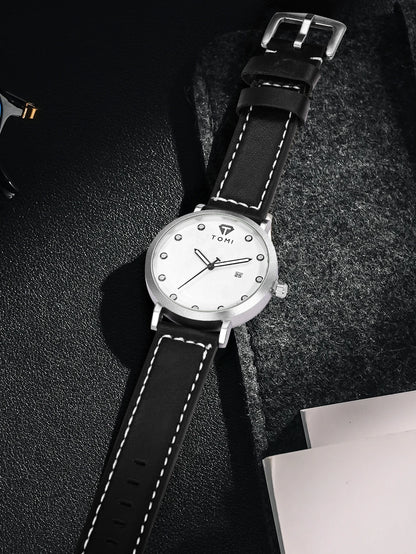 Tomi moda minimalista relógio masculino ao ar livre militar mostrador redondo relógio de quartzo de negócios masculino versátil retro relógio festival presente
