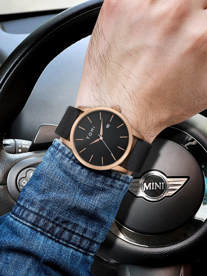 Relógio masculino da moda da marca TOMI luxuoso relógio de quartzo com design de mostrador de disco pequeno