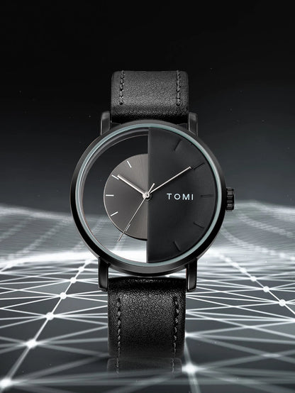 Tomi 3 pçs conjunto de caixa de presente de negócios de luxo relógio masculino carteira simples lazer criativo oco dial relógio de quartzo relógio presentes