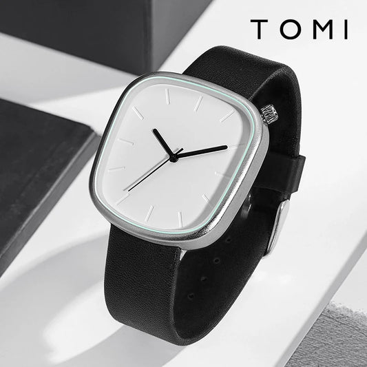 TOMI Relógio Minimalista Masculino Moda Versátil Relógio Quadrado Masculino e Feminino Escala Preto e Branco Relógio de Quartzo Premium