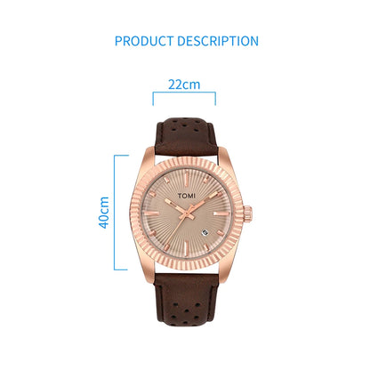TOMI Moda Masculina Clássico Relógio Masculino e Feminino Versátil Tendência Calendário de Negócios Relógio de Quartzo de Couro Marrom