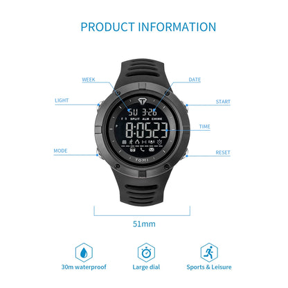 Relógio masculino TOMI Night Glow à prova d'água moda digital TPU material relógio esportivo