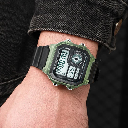 TOMI Transparente Cyberpunk Relógio Digital Edgy Square Estilo Esportivo Display LED Botões Multi-Função Moda Streetwear Pulseira
