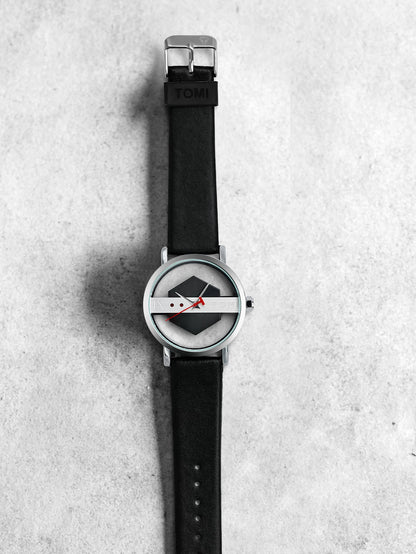 TOMI Pulseira de relógio de couro masculina elegante e minimalista personalizada com perspectiva oca tampa inferior de vidro relógio de quartzo
