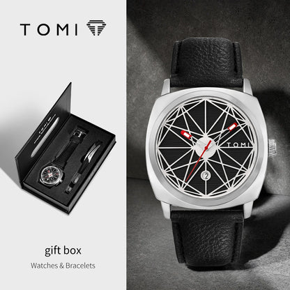 Tomi 2024 novo 2 pçs relógio masculino pulseira presente conjunto de luxo negócios versátil calendário relógio quartzo masculino e relógio presente reloj