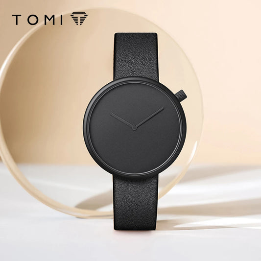 Tomi feminino estilo minimalista relógio de couro feminino pequeno disco scaleless moda relógio minimalista feminino lazer relógio de quartzo