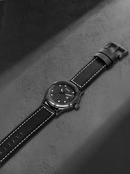 Tomi minimalista relógio de quartzo masculino de negócios vintage listra vertical calendário mostrador redondo masculino cinto preto relógio presente reloj