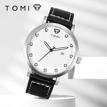 Tomi moda minimalista relógio masculino ao ar livre militar mostrador redondo relógio de quartzo de negócios masculino versátil retro relógio festival presente