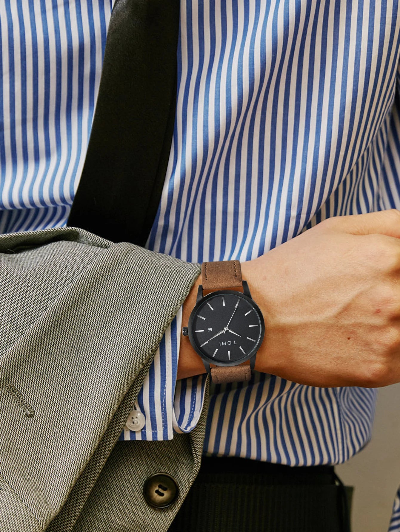 Venda quente tomi masculino 4 pçs caixa de presente conjunto relógio minimalista casual masculino relógio de quartzo gravata clipe manga fivela relógio presente relojes
