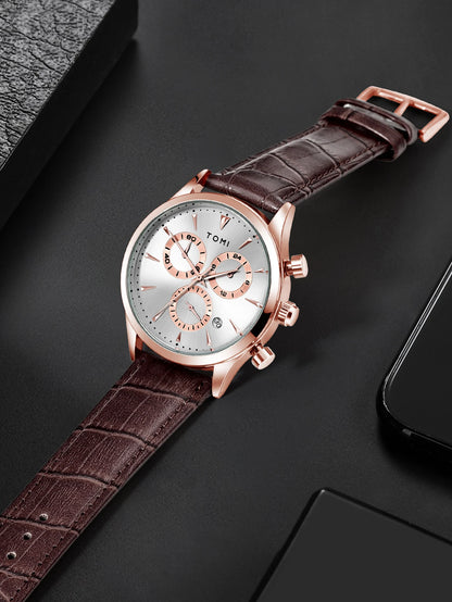 Tomi 4 pçs conjunto de luxo negócios masculino relógio quartzo casual moda versátil relógio abotoaduras masculino gravata clipe relógio festival presente
