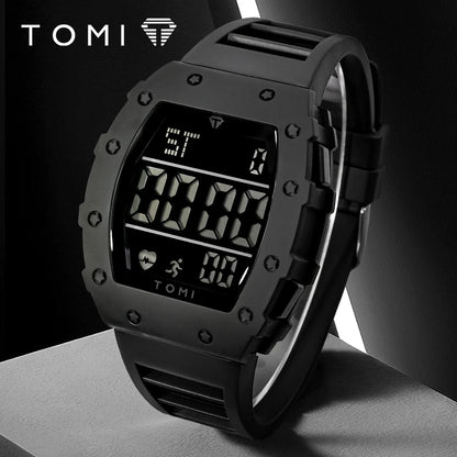 Tomi relógio digital led masculino barril de vinho relógio multifuncional ao ar livre à prova dwaterproof água fitness esportes relógio estudante