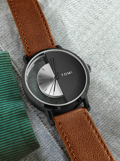 Tomi 3 pçs conjunto de caixa de presente de negócios de luxo relógio masculino carteira simples lazer criativo oco dial relógio de quartzo relógio presentes