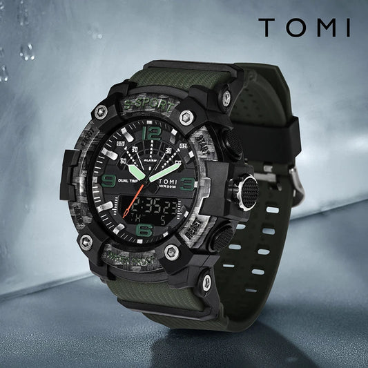 TOMI-Relógio Digital LED à prova d'água masculino, Eletrônico, Multi-funcional, Militar, Esportivo, Presente Infantil, Fitness