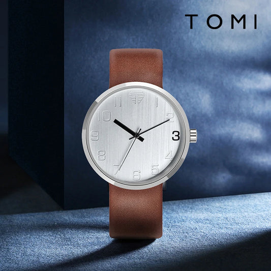 TOMI Relógio Masculino Luxo Cinto Marrom Relógio de Quartzo Masculino e Feminino Lazer Simples Relógio Masculino Presente