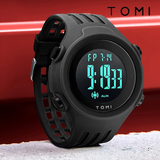 TOMI-Relógio esportivo masculino, relógio militar multifuncional, despertador, relógio digital com mostrador grande, relógio eletrônico à prova d'água
