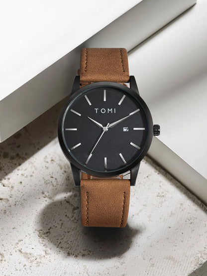 Venda quente tomi masculino 4 pçs caixa de presente conjunto relógio minimalista casual masculino relógio de quartzo gravata clipe manga fivela relógio presente relojes