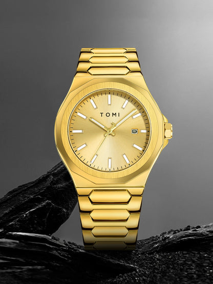Tomi relógio masculino de luxo, conjunto de caixa de presente, caixa de ouro rosa de alta qualidade, simples e versátil, relógio de quartzo