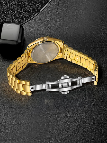 Tomi novo relógio masculino broche anel caixa de presente conjunto luxo negócios pulseira aço inoxidável calendário casual relógio quartzo reloj
