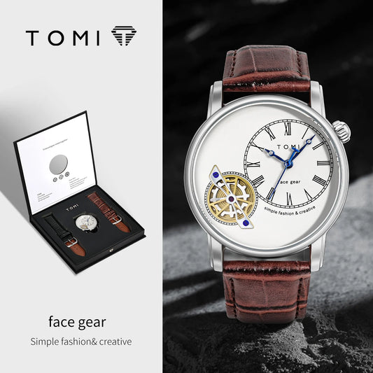 Tomi conjunto caixa de presente luxo e elegante relógio de quartzo masculino calendário de lazer pulseira dupla relógio de quartzo presente do festival