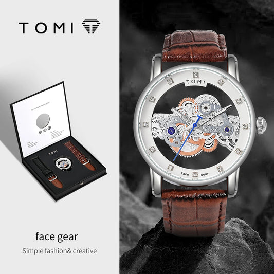 TOMI Novo relógio popular de luxo casual masculino e feminino relógio de quartzo com diamante oco
