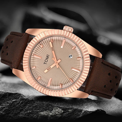 TOMI Moda Masculina Clássico Relógio Masculino e Feminino Versátil Tendência Calendário de Negócios Relógio de Quartzo de Couro Marrom