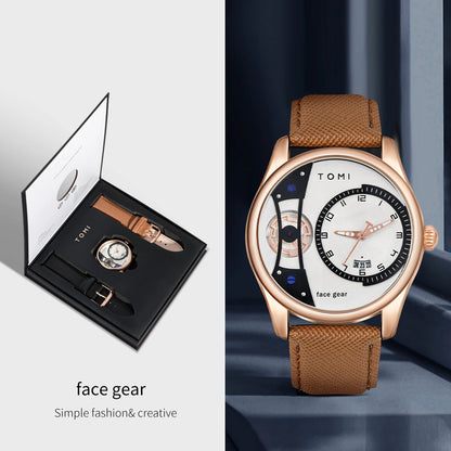 Tomi conjunto caixa de presente para negócios minimalista relógio de quartzo luxo versátil pulseira dupla destacável relógio festival presente