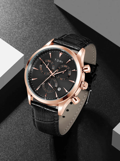 Tomi 4 pçs conjunto de luxo negócios masculino relógio quartzo casual moda versátil relógio abotoaduras masculino gravata clipe relógio festival presente
