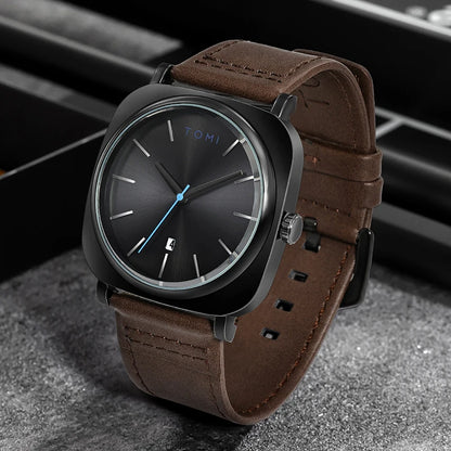 Tomi 2 pçs masculino casual moda relógio óculos conjunto de presente clássico simples caso quadrado relógio de quartzo masculino conjunto de presente reloj